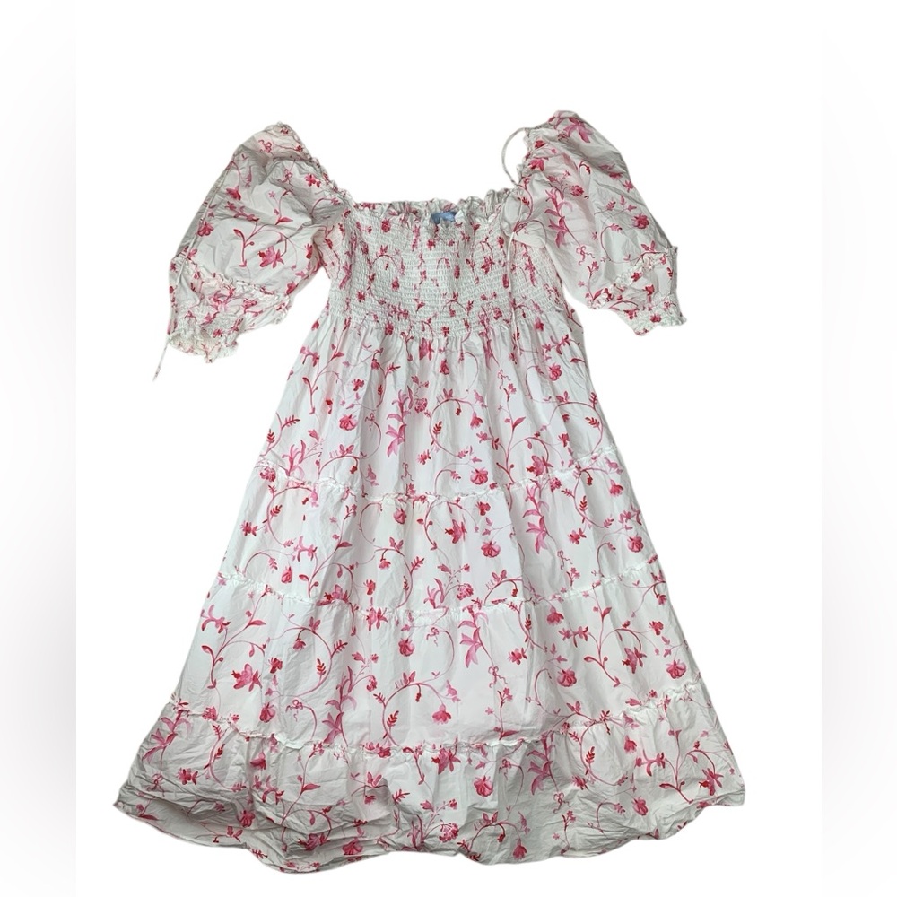 Hill House Floral Midi Dress - White with Pink Print - Picture 4 of 10